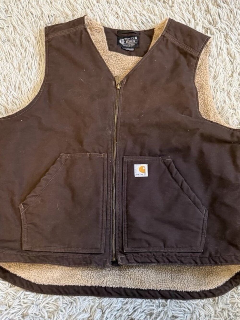 Carhartt Men's XL Brown Duck Sherpa Lined Vest 104394 DKB